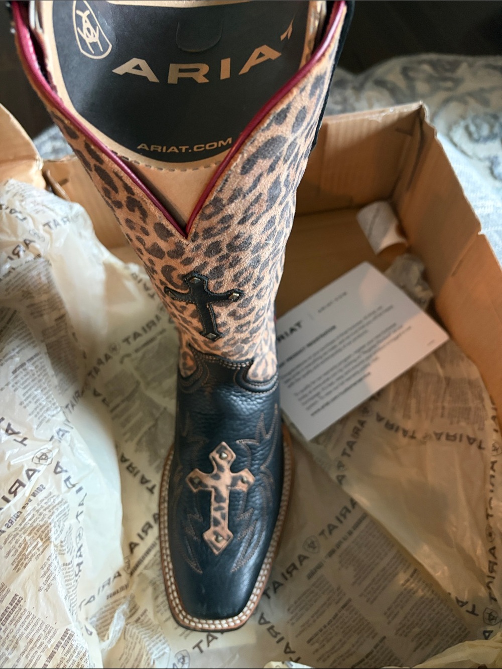 Ariat Leopard Print Western Cowgirl Boots - Black & Brown and red. New in box - Picture 8 of 11